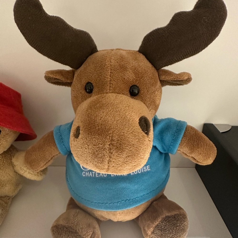 Brown Moose Plush Toy with Blue Shirt